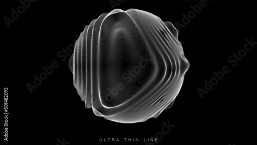 Ultra thin line fluid geometry. Dynamic vector distorted spheres.