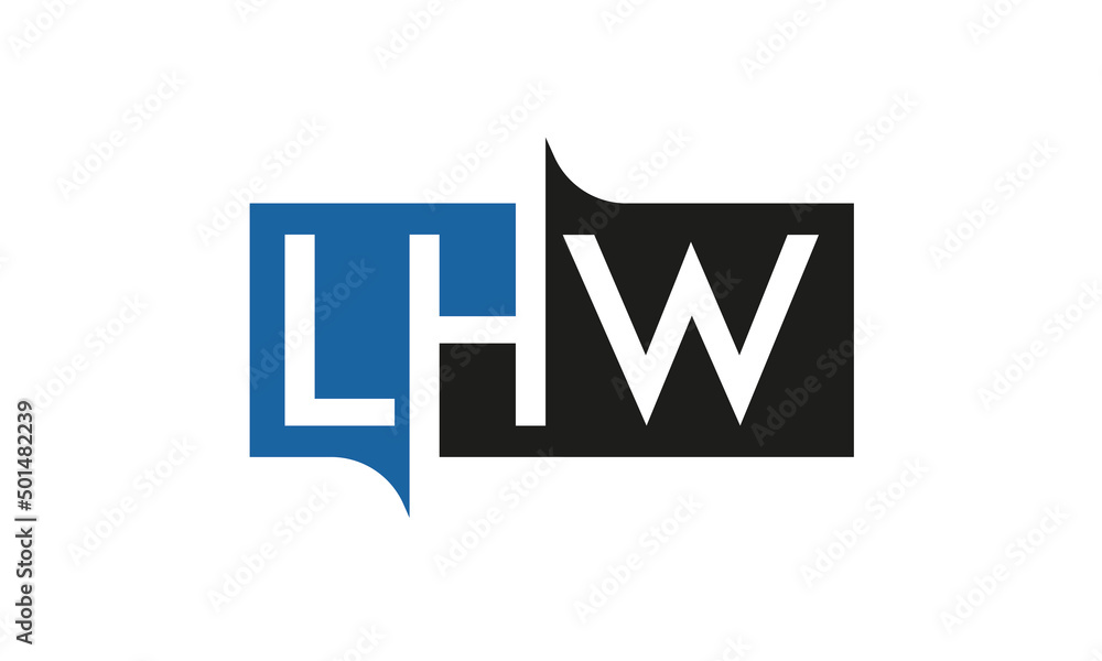 LHW Square Framed Letter Logo Design Vector with Black and Blue Colors LHW Square Framed Letter Logo Design Vector with Black and Blue Colors