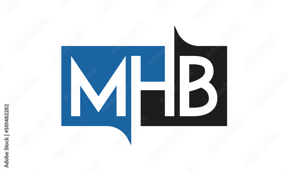 MHB Square Framed Letter Logo Design Vector with Black and Blue Colors MHB Square Framed Letter Logo Design Vector with Black and Blue Colors