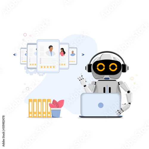 Сoncept of finding specialists with help of artificial intelligence. flat vector illustration.