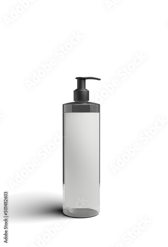 cosmetic bottle mockup with silver cap. realistic illustration. 3d rendering.