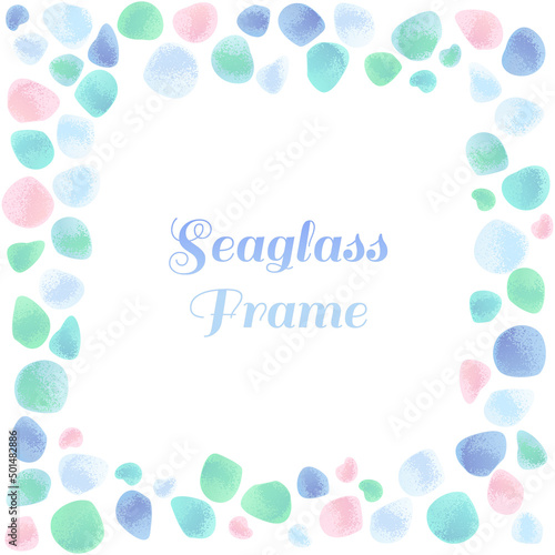 シーグラスのフレーム 柔らかい風合いにかすれ加工 ベクターイラスト