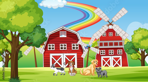 Set of different domestic animals in farm