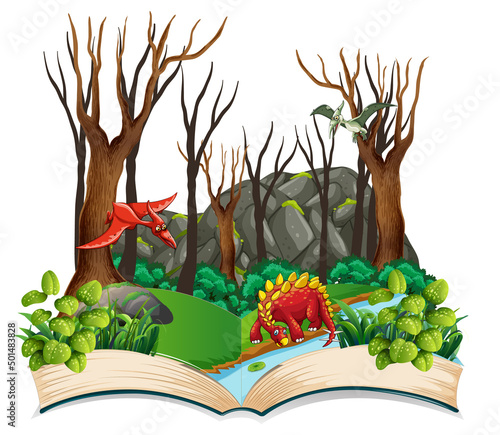 Book of dinosaur in the forest