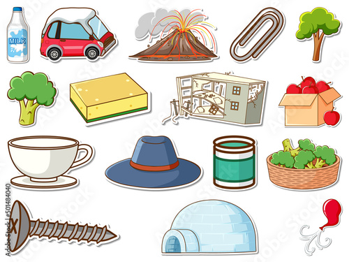 Sticker set of mixed daily objects