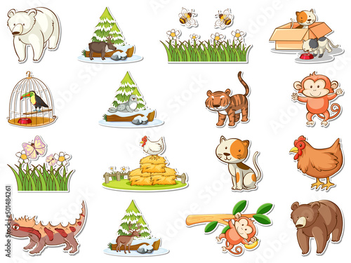 Sticker set of cartoon wild animals