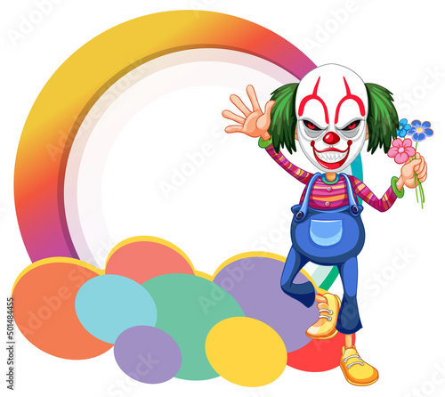 Clown cartoon character with empty banner