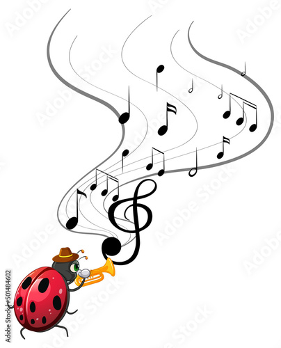 Ladybug with music melody symbol cartoon