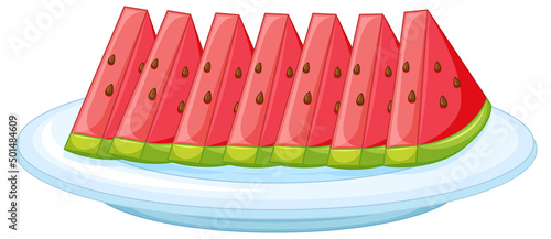 Sliced watermelon on plate cartoon