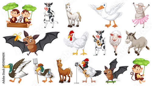 Many farm animals with happy face