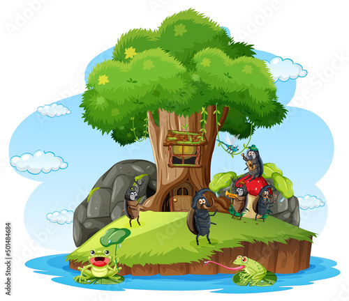 Cartoon insect and beetle in the forest
