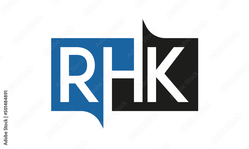 RHK Square Framed Letter Logo Design Vector with Black and Blue Colors RHK Square Framed Letter Logo Design Vector with Black and Blue Colors