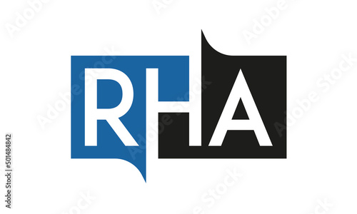 RHA Square Framed Letter Logo Design Vector with Black and Blue Colors photo