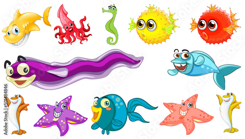 Sea animals cartoon collection