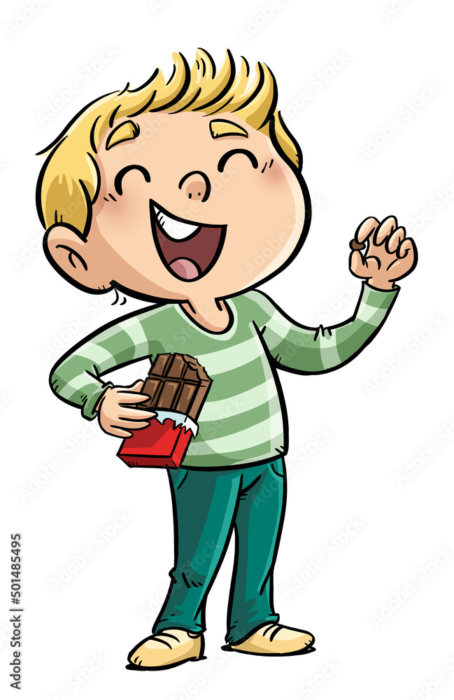 Illustration of a boy eating a rich chocolate bar Stock Illustration ...