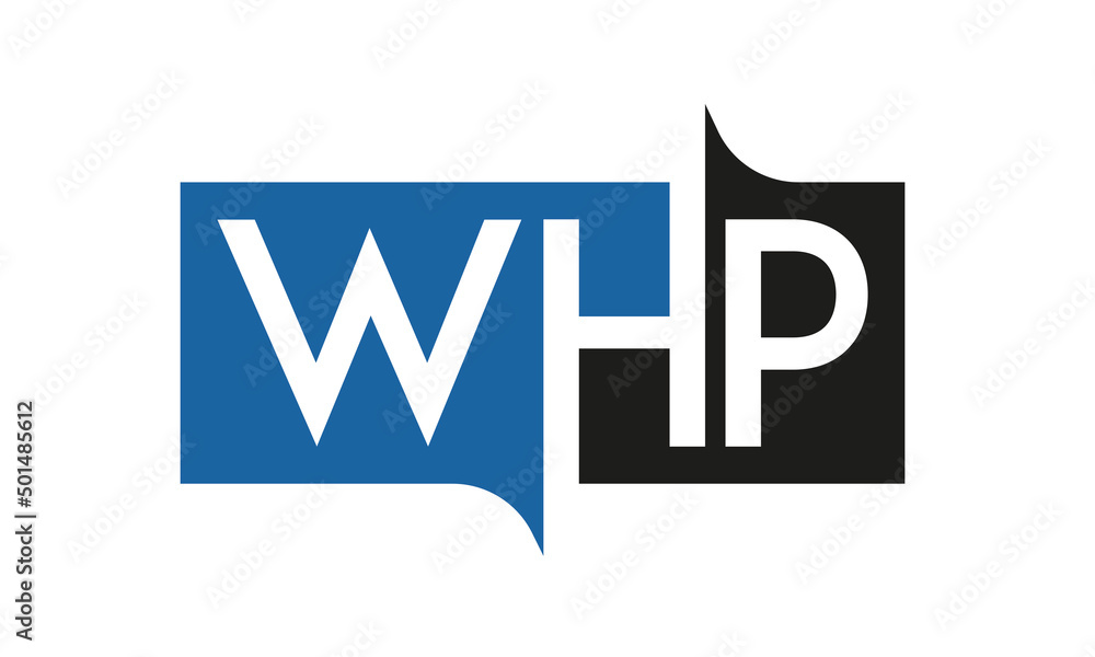 WHP Square Framed Letter Logo Design Vector with Black and Blue Colors WHP Square Framed Letter Logo Design Vector with Black and Blue Colors