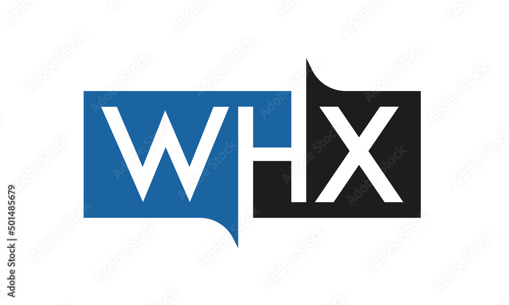 WHX Square Framed Letter Logo Design Vector with Black and Blue Colors WHX Square Framed Letter Logo Design Vector with Black and Blue Colors
