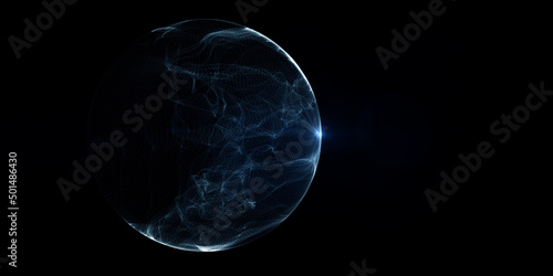 sphere made of neon dots. Global network connection. Globe Grid. Worldwide communication. Futuristic earth globe. Science, technology and illustration on dark wide background with mock up place.