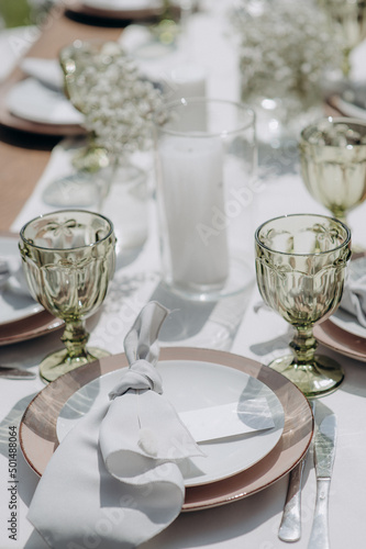 banquet table setting at a wedding