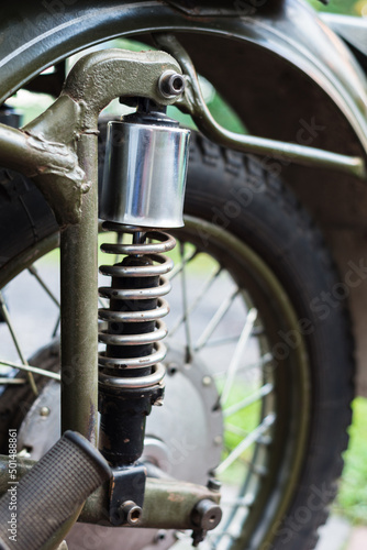 close up of retro bike, vintage motorcycle, absorb system © PinaCub