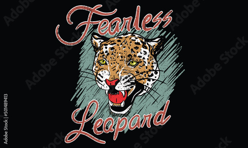 Photography Leopard face with line graphic print design