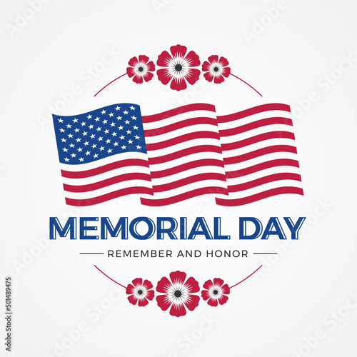 Memorial day usa,  remember and honor - American flag sign and text in circle poppies frame isolate on white background vector design