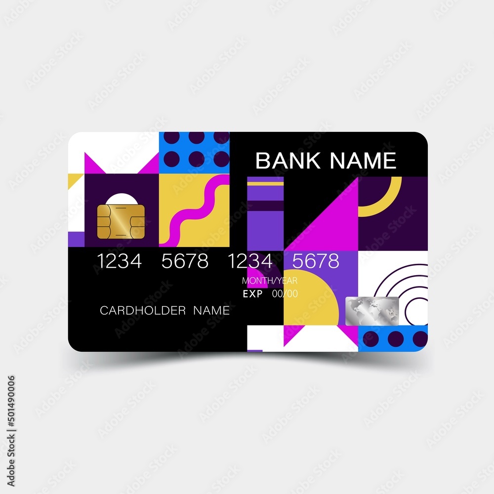Fototapeta premium Credit card design. Inspiration from memphis art. Editable vector design. illustration EPS10