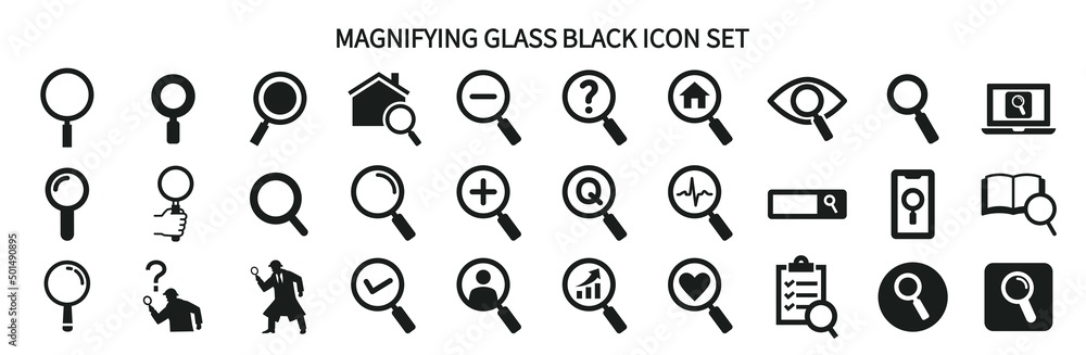 Icon set related to magnifying glass and survey Icon set related to magnifying glass and survey