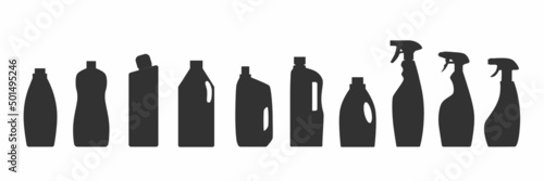 Recycle cleaning bottle silhouette and garbage recycling icon concept of waste sorting. Editable stroke. Vector stock illustration isolated on white background for packaging logo print. 