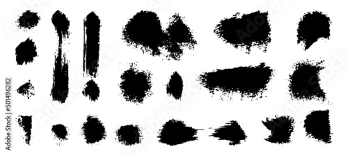 Big collection of black paint  ink brush strokes  brushes  lines  grunge. Dirty decoration elements  boxes  frames. Rectangular  square and batch text boxes. Vector distress texture banners.