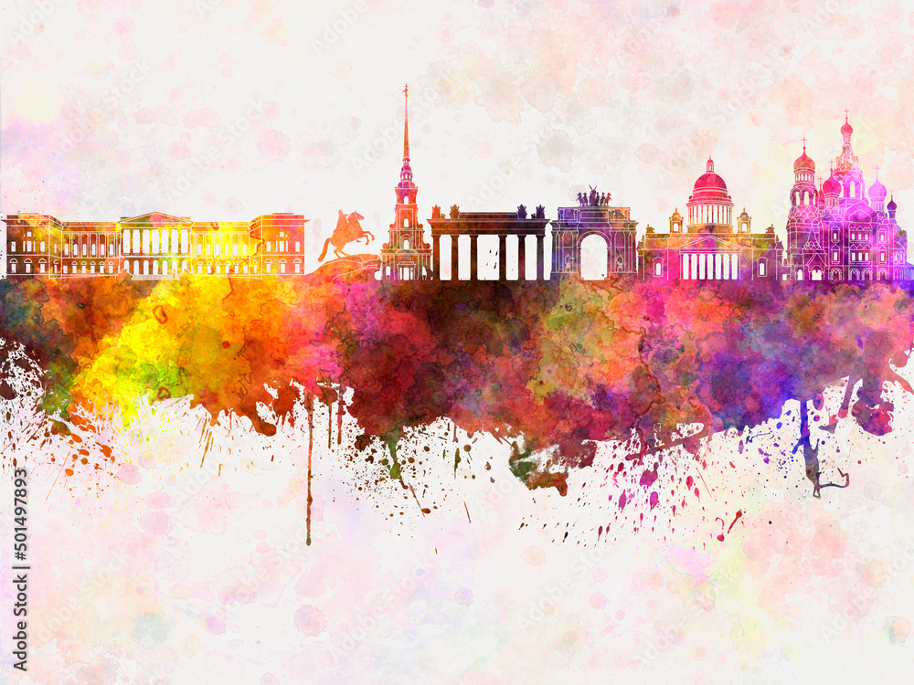 Saint Petersburg skyline in watercolor background