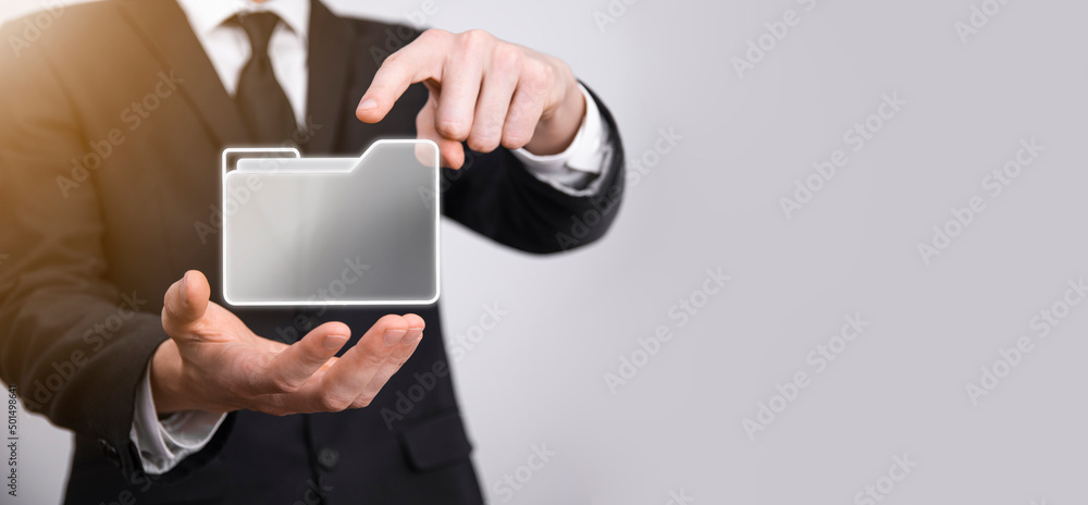 Businessman hold folder icon.Document Management System or DMS setup by IT consultant with modern computer are searching managing information and corporate files.Business processing, Businessman hold folder icon.Document Management System or DMS setup by IT consultant with modern computer are searching managing information and corporate files.Business processing,