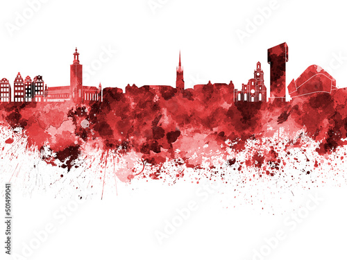 Photography Stockholm skyline in watercolor on white background