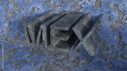 Abbreviation MEX made with concrete on a damaged blue wall photo