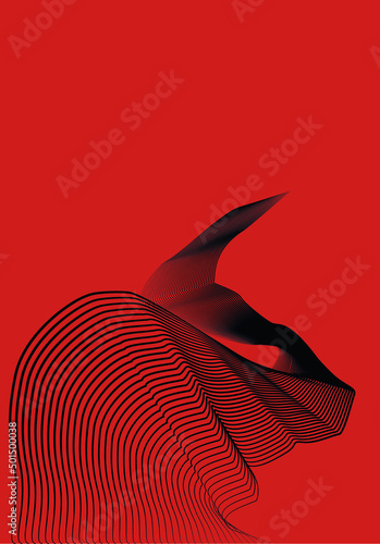 Vector design of  digital bull head on red background