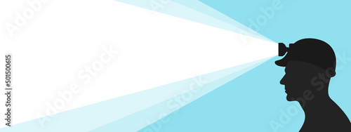 Light rays. Flashlight on helmet, banner or background. Vector image