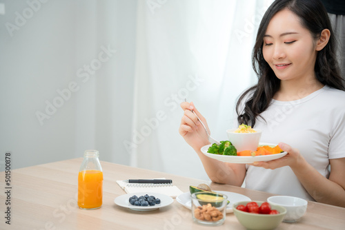 Asian women enjoy the keto diet for weight loss and slimming. Correct nutrition for diet plan