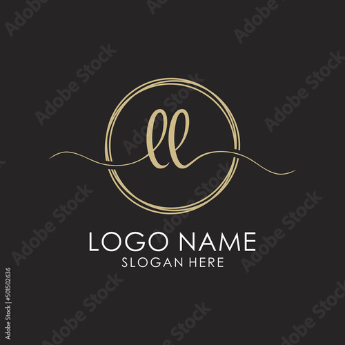 Letter LL gold handwritten logo vector design template. photo