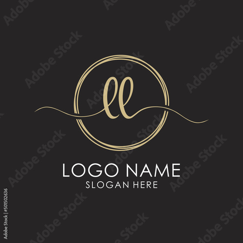 Letter LL gold handwritten logo vector design template.