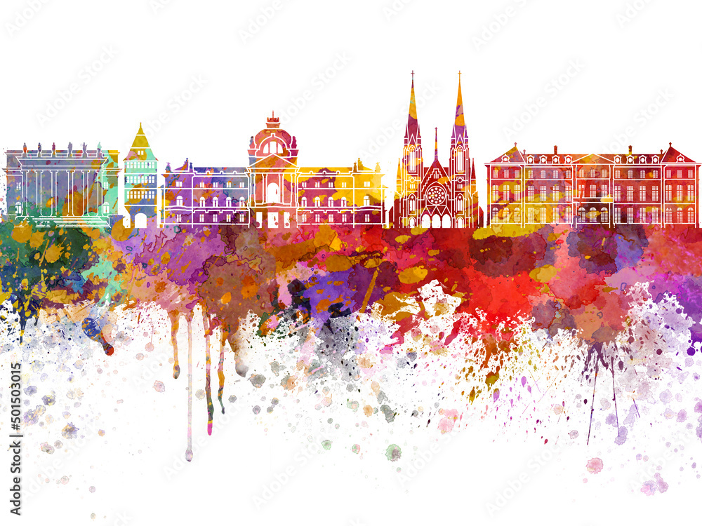Strasbourg skyline in watercolor background