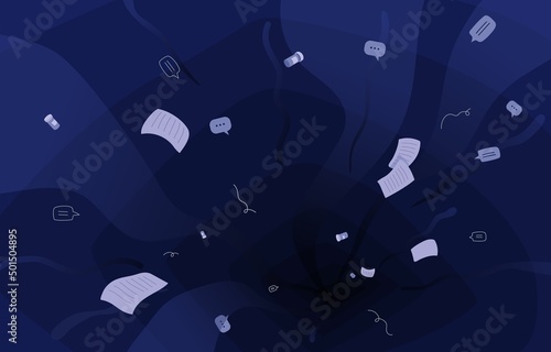 Flow of many paper documents, messages falling into eternal deep dark hole. Inbox spam, lost information concept. Abstract flat vector illustration of deleting, throwing away, missing, losing stuff
