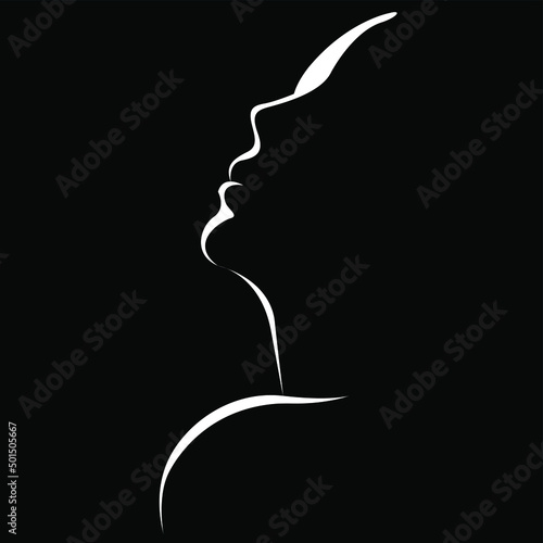 vector black and white illustration of a beautiful female face formed by a shadow. useful for advertising products for women, beauty salons, decorative and care cosmetics, logo, print, poster, design