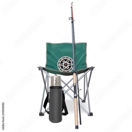 Vector Fishing Accessories Concept with Folding Chair