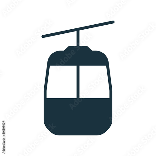 Cable Car for Mountain Ski Silhouette Icon. Gondola, Funicular, Cableway, Lift Glyph Pictogram. Cablecar Symbol. Ropeway Black Sign for Winter Tourism and Climbing. Isolated Vector Illustration