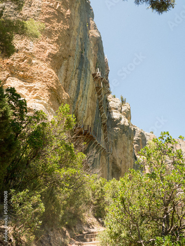 Vertical shot of beautiful mountains on a sunny day in Montfalco, Spain photo