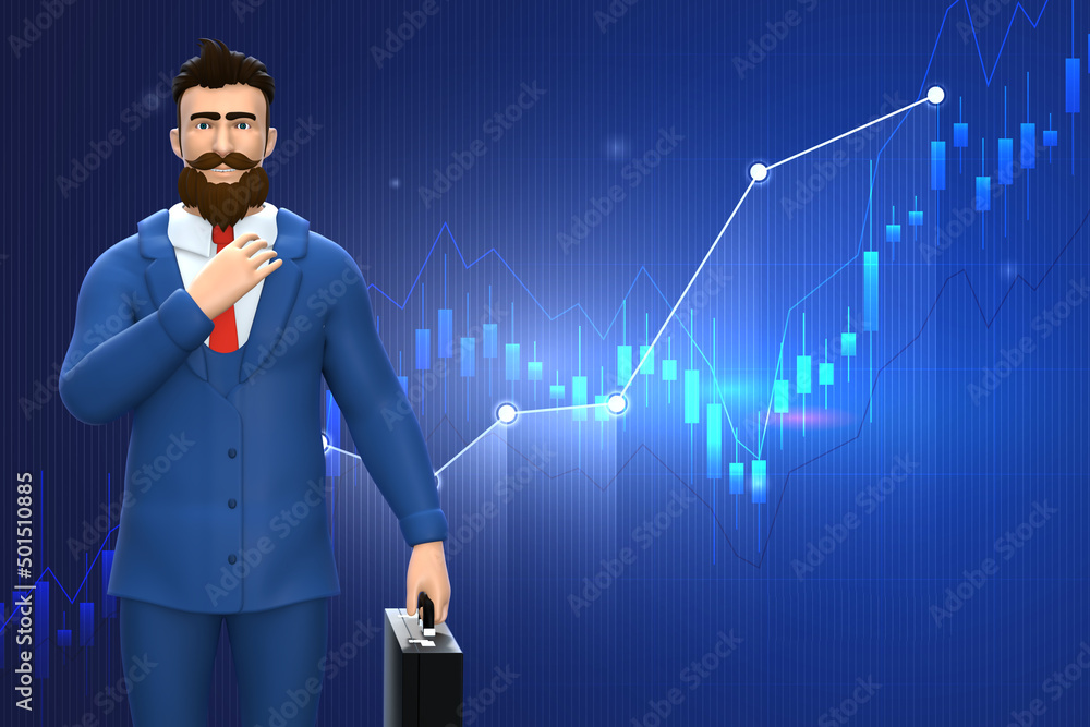 Businessman review about profitable earning. 3D rendering Businessman review about profitable earning. 3D rendering