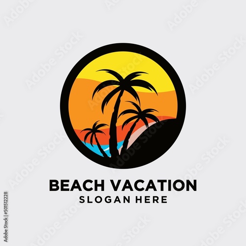 Wallpaper Mural Vector illustration of summer vacation on the beach logo family vacation on the beach logo surfing Torontodigital.ca
