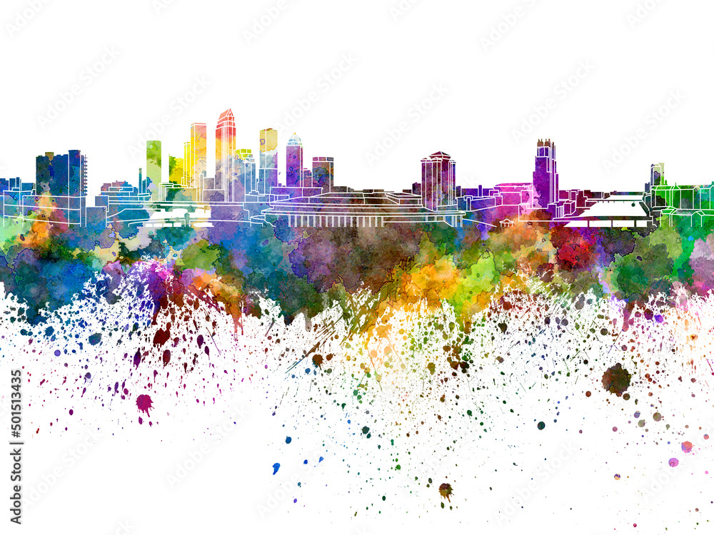 Tampa skyline in watercolor on white background