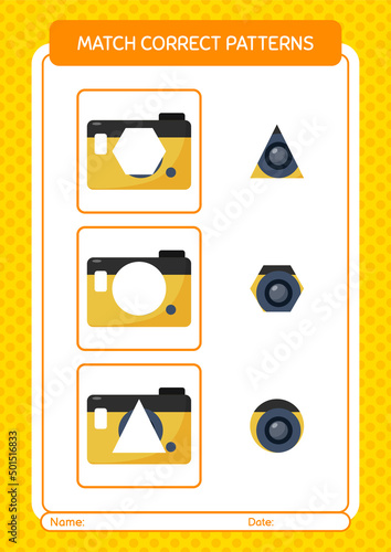 Match pattern game with camera. worksheet for preschool kids, kids activity sheet