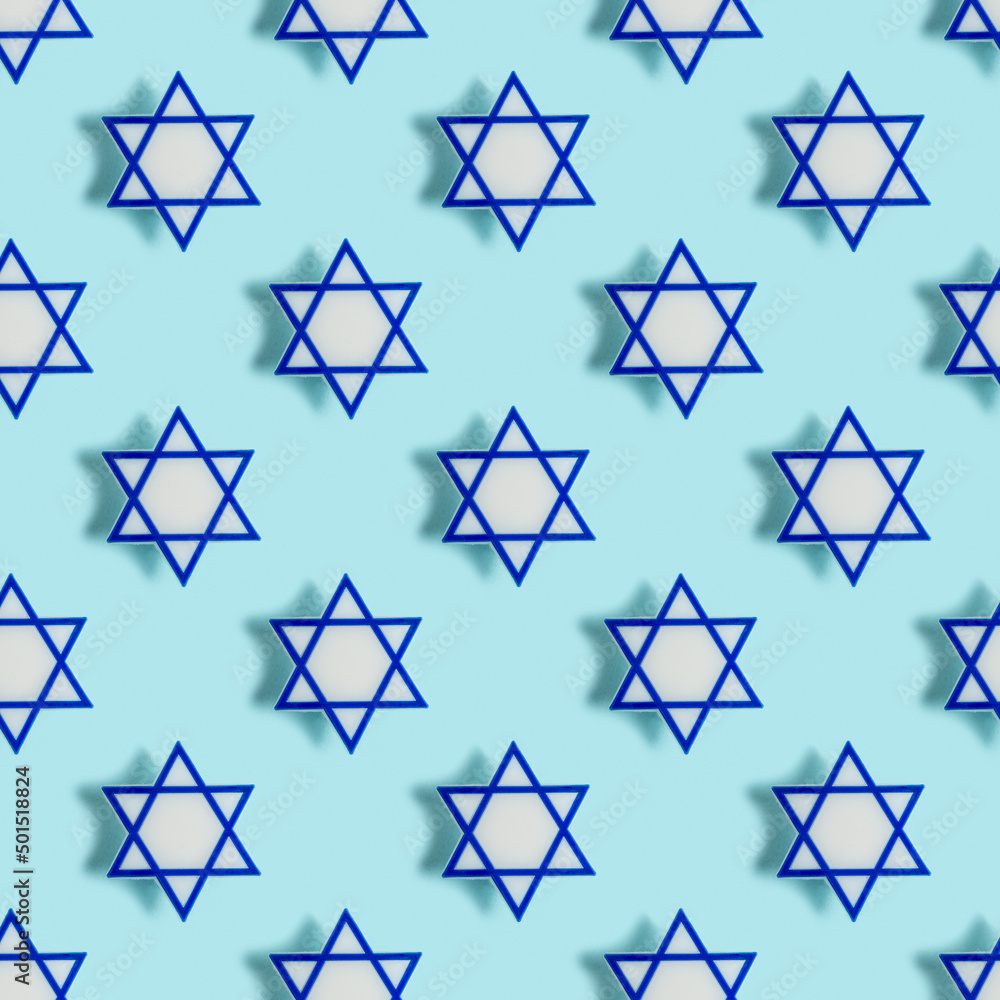 Seamless pattern with Star of David for Independence Day of Israel on blue background.